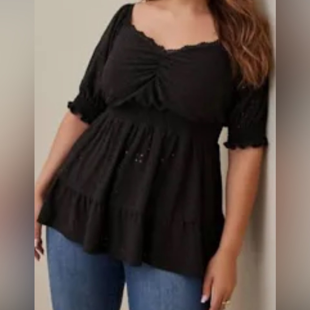 Black eyelet Torrid top - flattering empire waist.